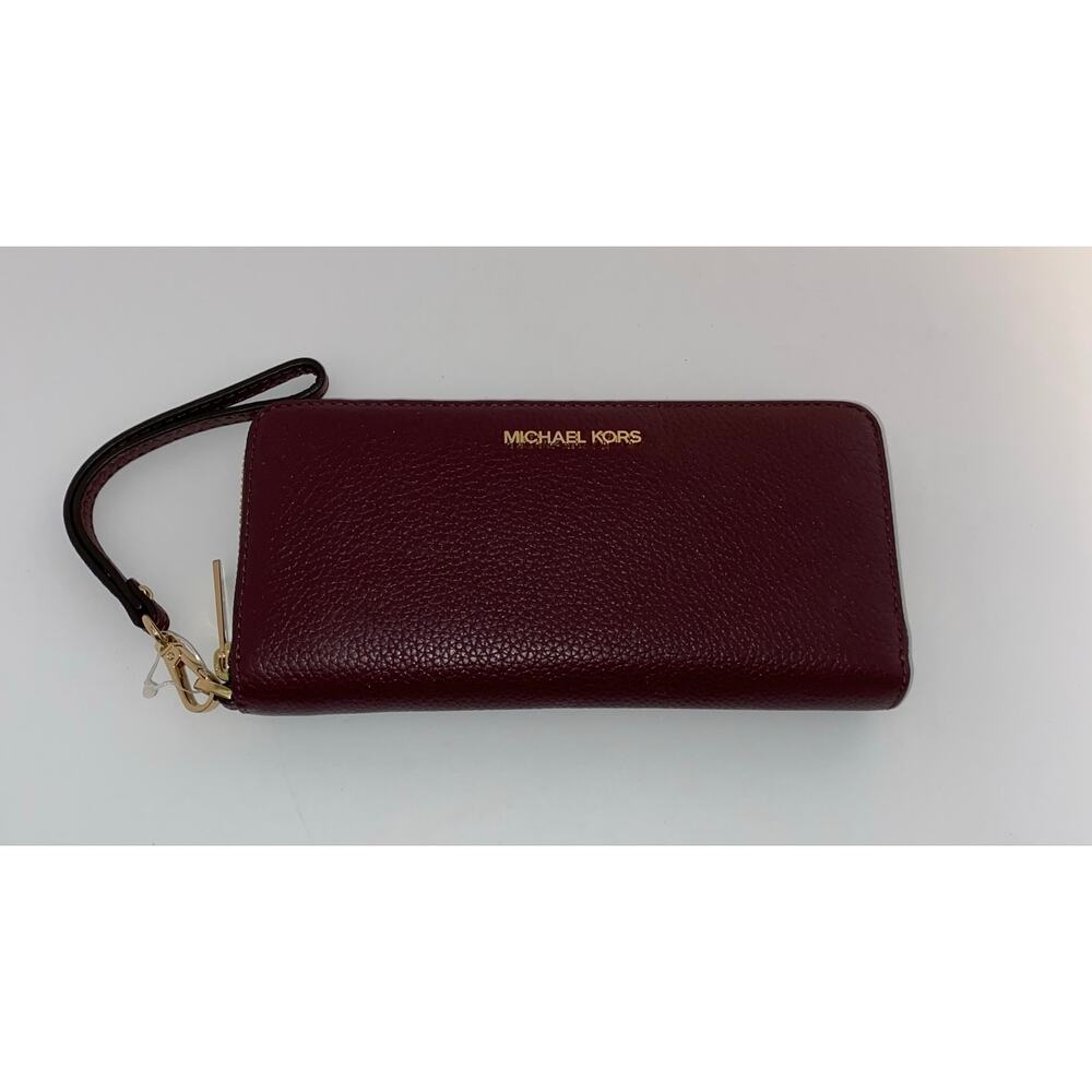 Michael Kors Jet Set Travel Wallet Wristlet Merlot Pebbled Leather NWT